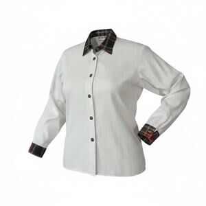 On The Verge White Button Front Blouse Womens Small Plaid Collar USA Vintage